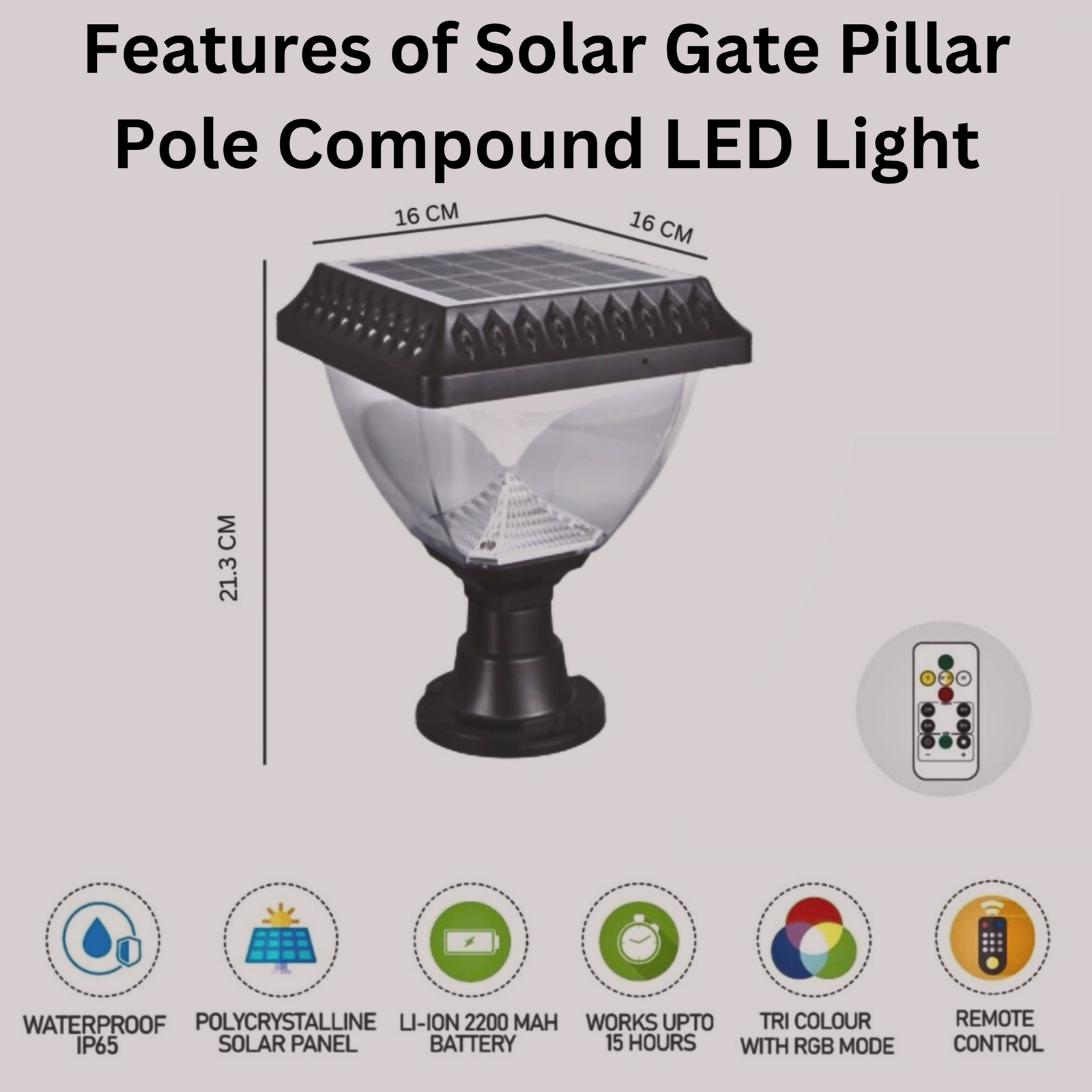 10 Watt 20 LED, Solar LED Light, Solar Gate Light, Pillar Light, Pole Post Lamp, Automatic Outdoor Waterproof Light Multi Colour Lamp