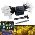 Solar LED Lights, 30 LED 20 Ft, Warm White Color, Copper Wire, Crystal Ball Type String Fairy Light
