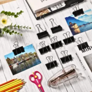 48 Nos, 19 mm Binder Clip, Paper Clip, Push Holding Pin Clamp,Metal Black Small Clip For Arrangement Loose Papers, Documents 10 paper pin, paper clip, gem pin, binder clip, stationary, u pin u clip t pin, t clip, metal clip. stainless steel clip